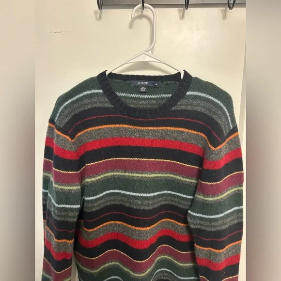 Vintage JCrew 100% Lambs Wool Stripped Crewneck Sweater - Picture 2 of 8